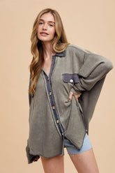 Annie Wear Women's Waffle-Knit Mineral Washed Button Down Shirt - Stylish & Versatile